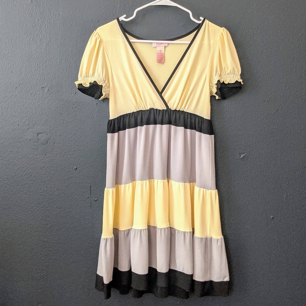 Candies Yellow Colorblock Stripe Babydoll Mini Dress